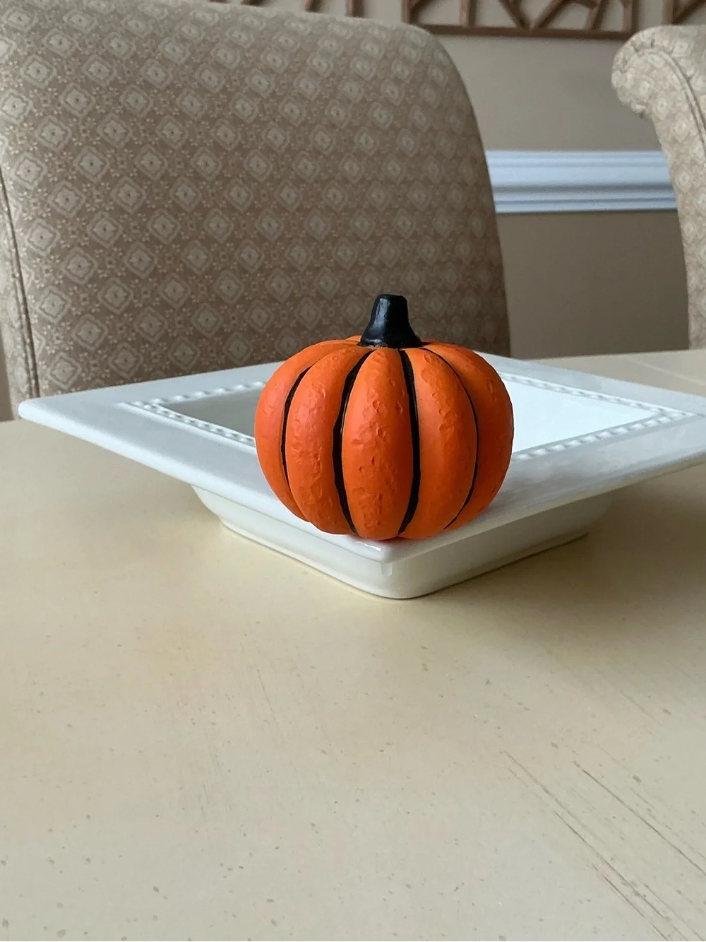 Orange Halloween Autumn Pumpkin Platter Decoration - Black Stripes